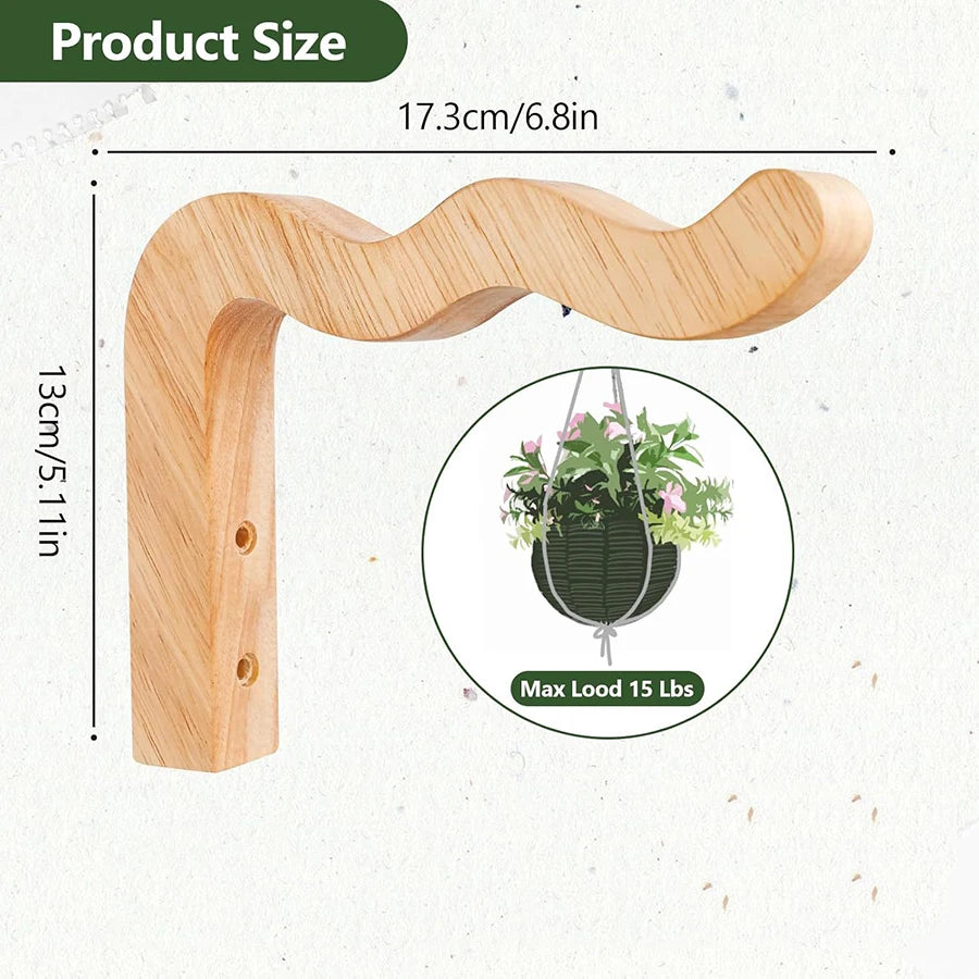 Natural Wood Wall Plant Hangers Hanging Flower Pot Hook Flower Bracket for Lanterns Wind Chimes Balcony Home Decor