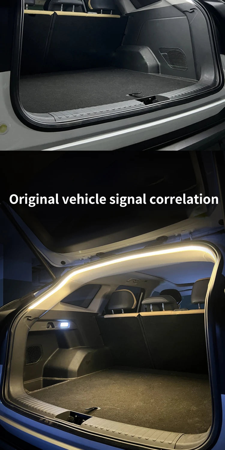 Car Trunk Led Light Strip Waterproof PVC Flexible Ambient Light Strip Automatic On/Off Hidden Ins...