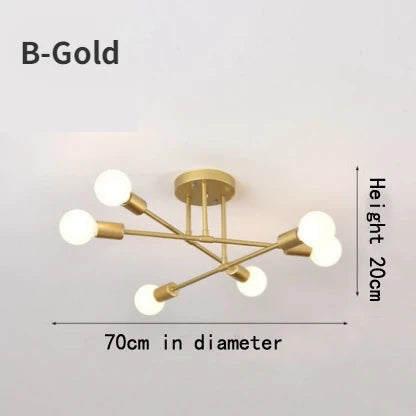 Dropshipping Modern Sputnik Chandelier Nordic Semi Flush Mount Ceiling Lamp Brushed Antique Gold Home Decor Lighting ...