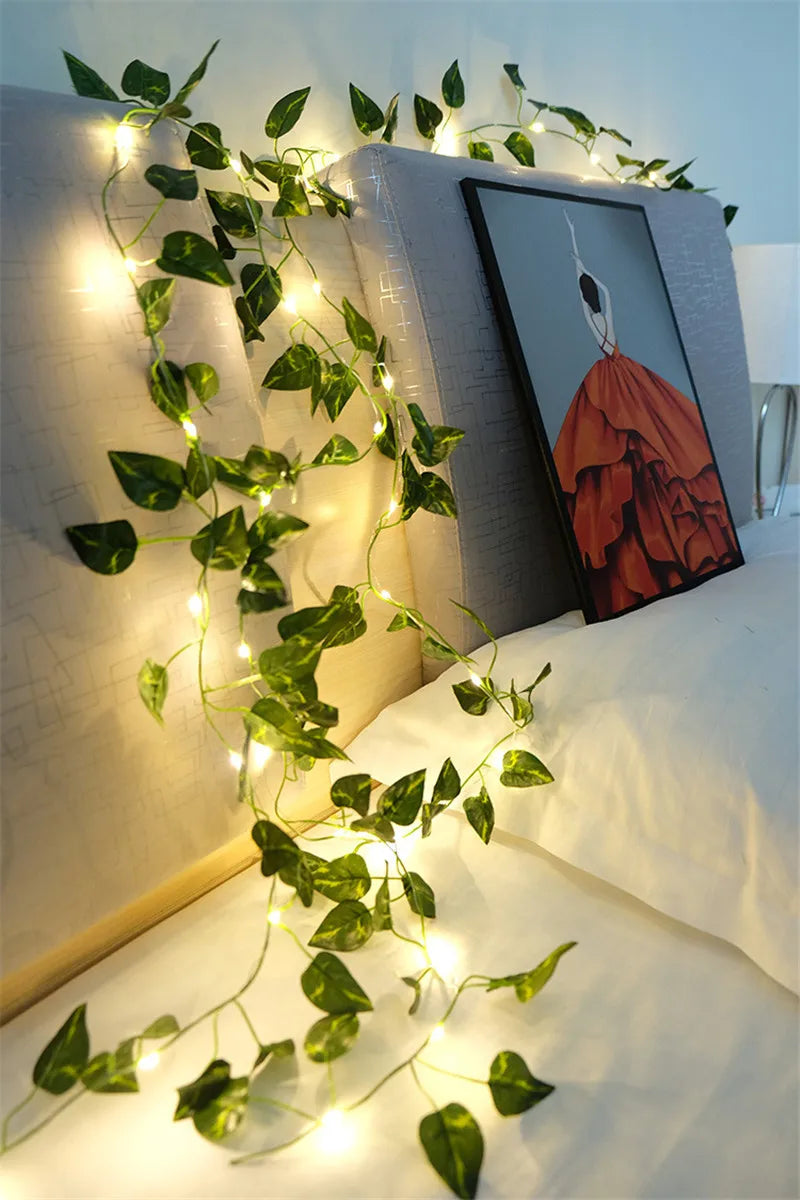 String Lights Artificial Vine Fairy Lights Battery Powered Christmas Tree Garland Light Flower Gr...