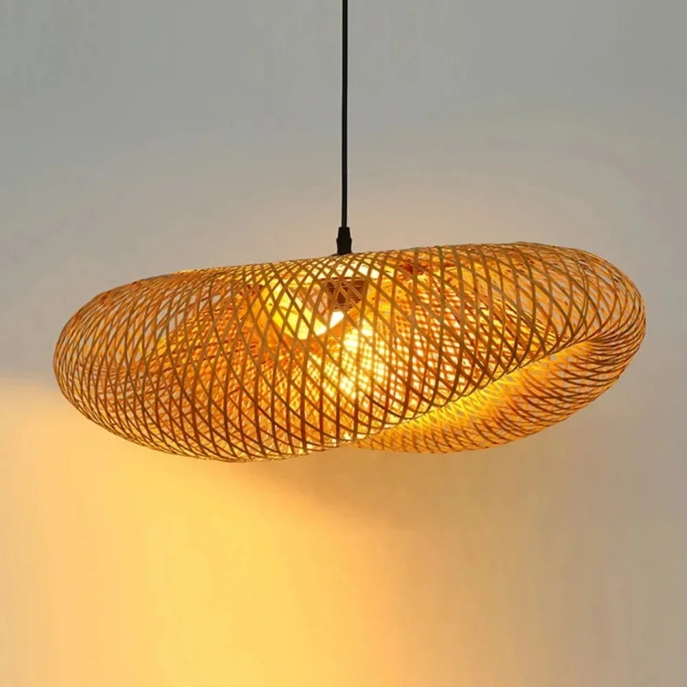 Bamboo Weaving LED Chandelier — Handmade Boho Pendant Light