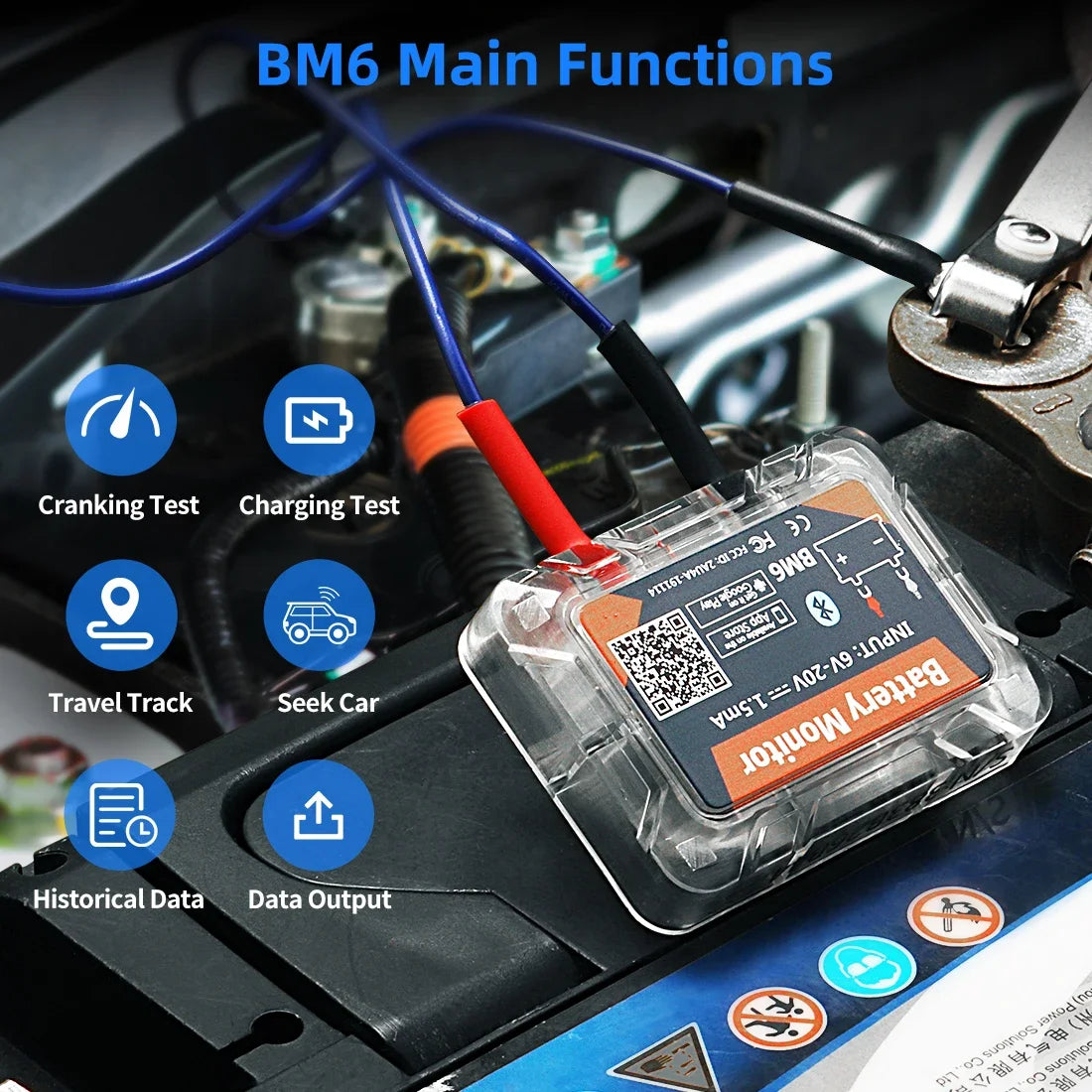 QUICKLYNKS BM6 12V Battery Monitory Wireless Bluetooth Car Battery Health Check APP Monitoring Battery Tester For Android IOS