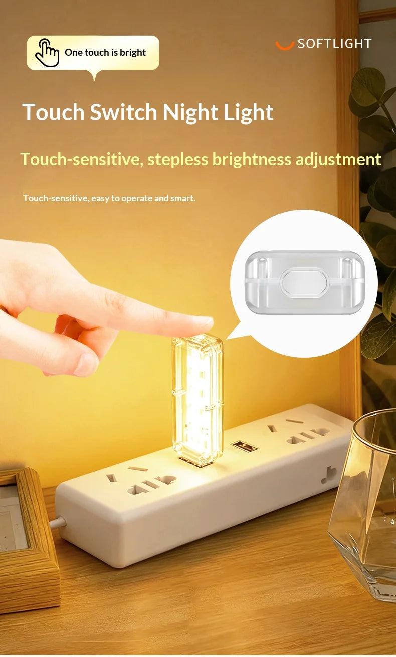 10LEDs USB Touch Dimming Night Light 5V Portable 3000K/6500K Bulb for Bedroom Study PC Laptop Mob...