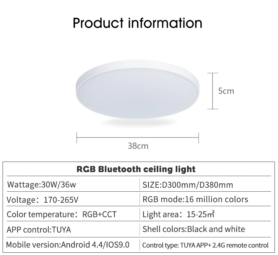 30W 36W Smart LED Ceiling Light RGB Dimming APP TUYA Remote Control Timing Indoor Home Decor Blue...
