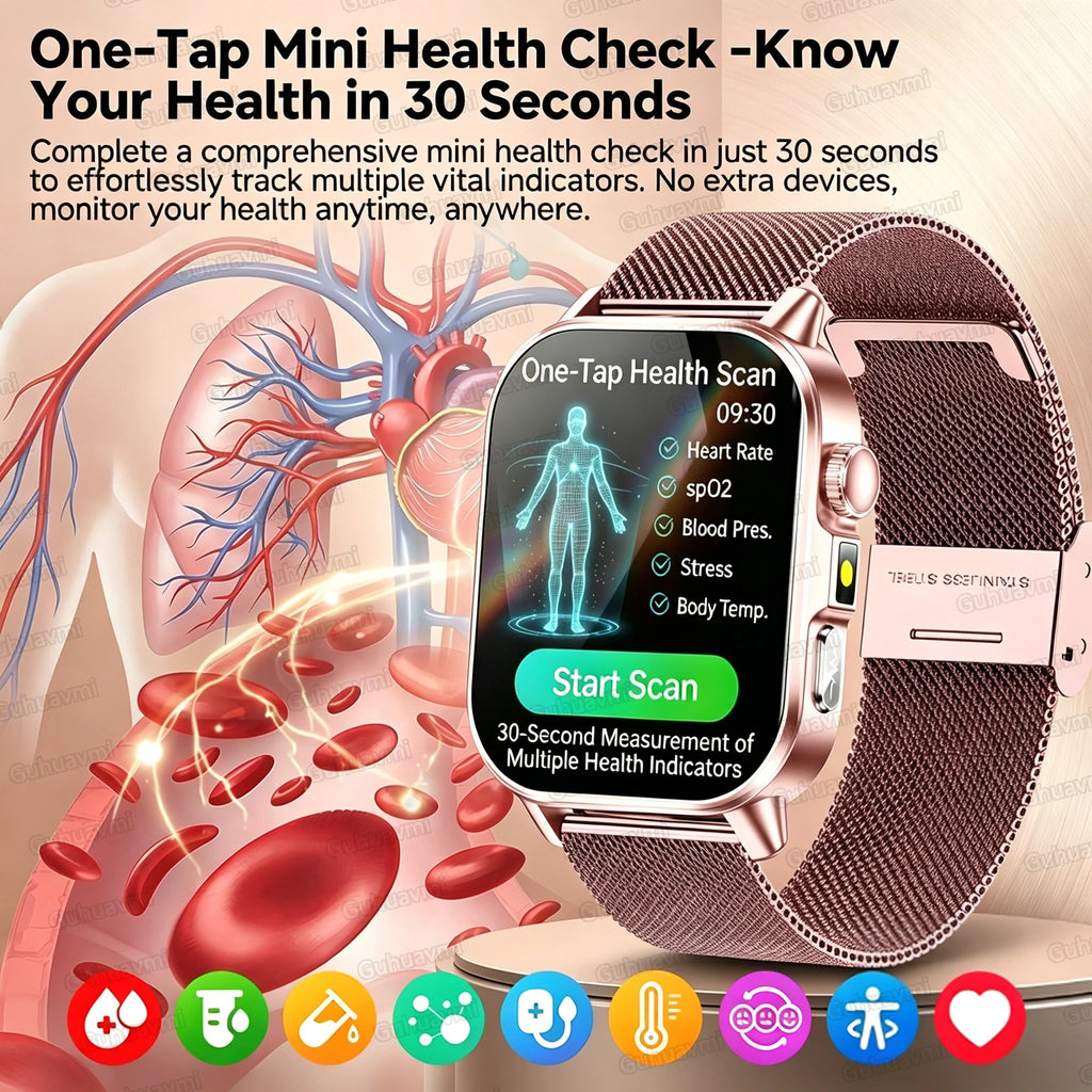 New Professional Health Watch Blood Pressure 2.01"AMOLED Screen Uric Acid Blood Lipids Flashlight Care Smart Watches for Women