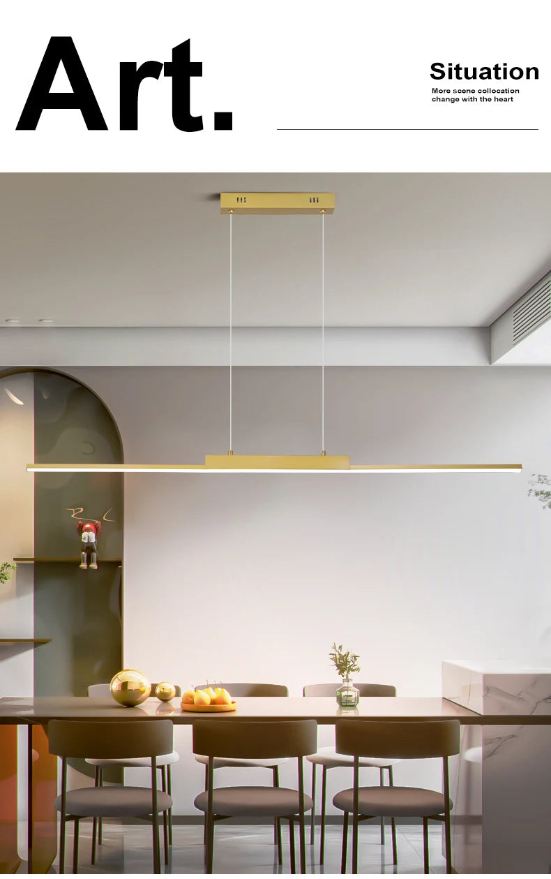 Modern Minimalist LED Pendant Light for Dining Room Adjustable Linear Chandelier in Gold Dimmable Hanging Lamp Fixture for Home