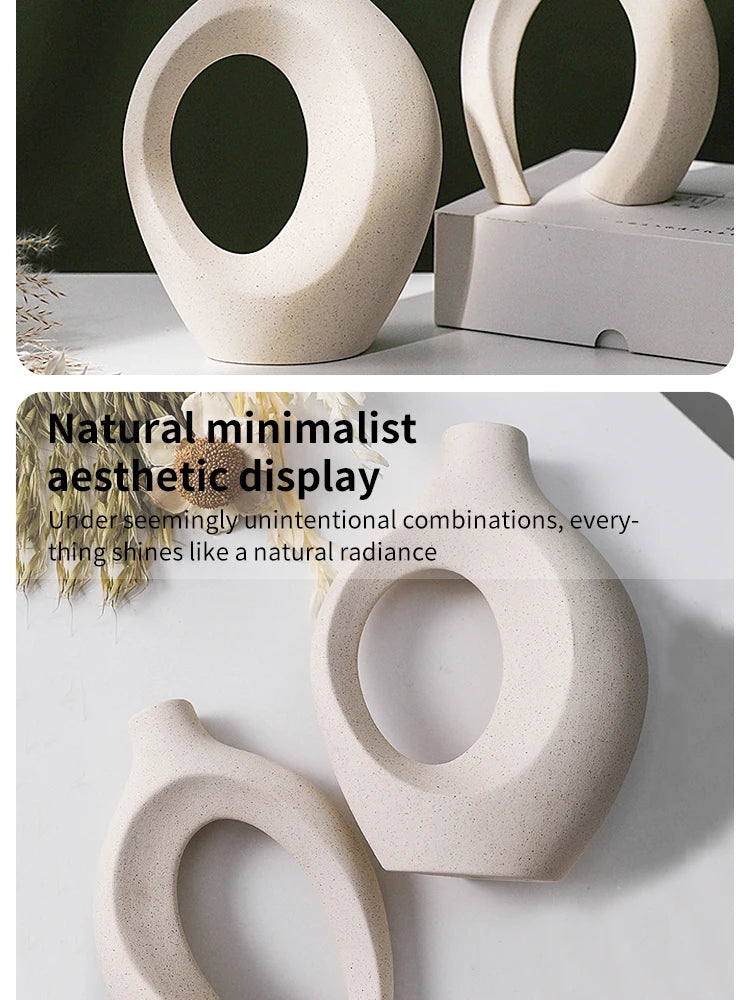 European Style White Plastic Vase Set Simple Creative Home Decor for Living Room Entryway TV Cabinet