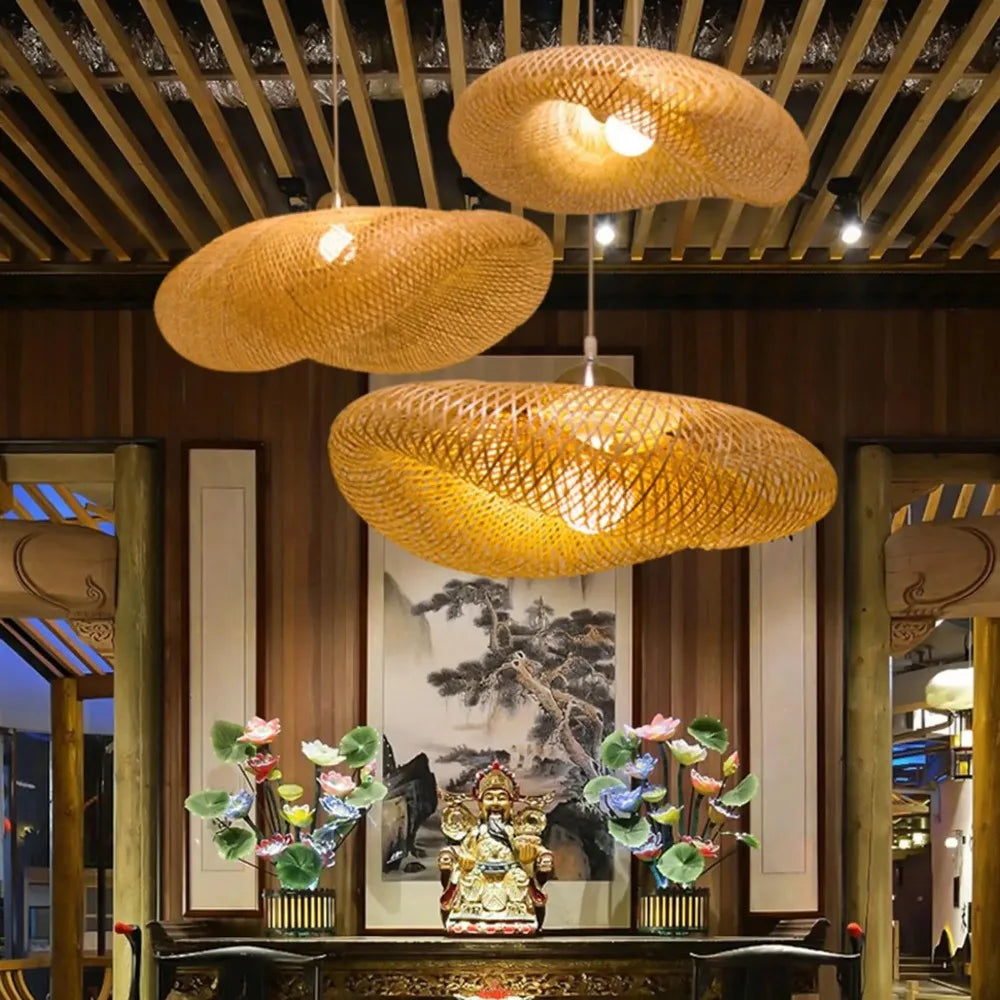 Bamboo Weaving LED Chandelier — Handmade Boho Pendant Light