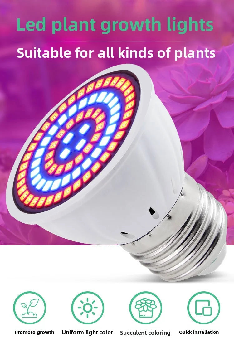 LED Grow Light Bulb E27 220V Full Spectrum 60/80LED Plant Lamp for Indoor Garden Seedling Greenho...