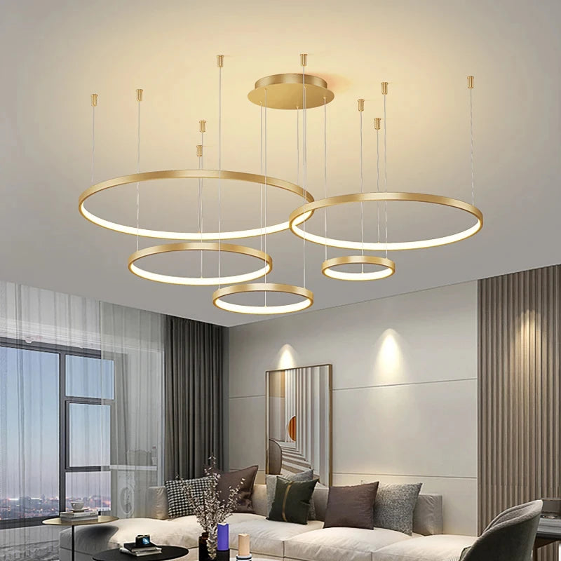 Nordic Led Ceiling Chandelier Modern Circular Ring Chandelier For Dining Room Bedroom Living Room Home Indoor Lighting Decor