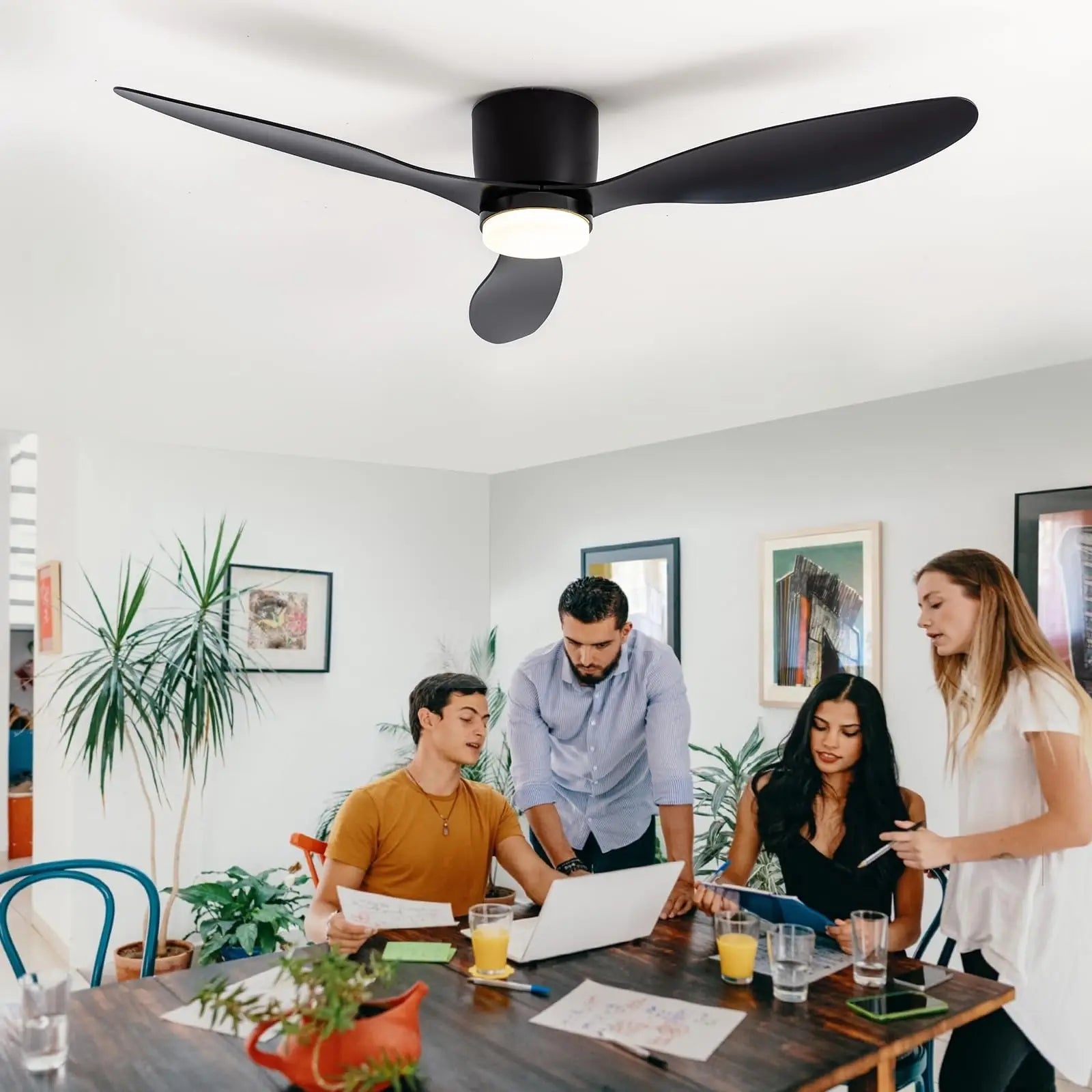 IRALAN Low Floor 52inch Ceiling Fan Modern Bedroom LED Fan Light Dining Living Room Ceiling Lamp ...