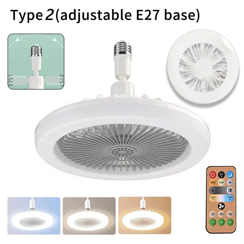 2-in-1 E27 Socket Fan Light Remote Control 85-265V Energy Saving Silent LED Ceiling Fan for Bedro...