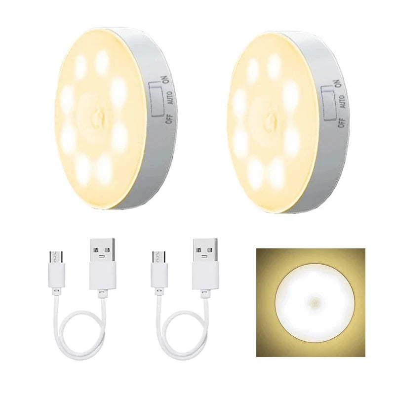 Motion Sensor LED Night Light USB Rechargeable Night Lamp For Kitchen Cabinet Wardrobe Lamp Stair...