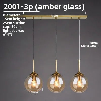 Modern Glass Hanging Lamp E27 Clear Amber Stone Chandelier Nordic Home Decor Lighting for Living Room Cord Pendant Li...