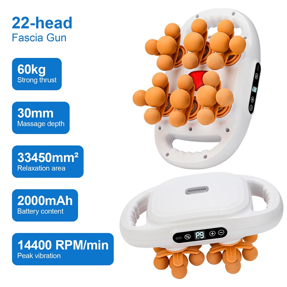 22-Head Fascia Gun High-Frequency Vibration Body Massage Gun Back and Waist Massager Neck Shoulder Massager Muscle ma...