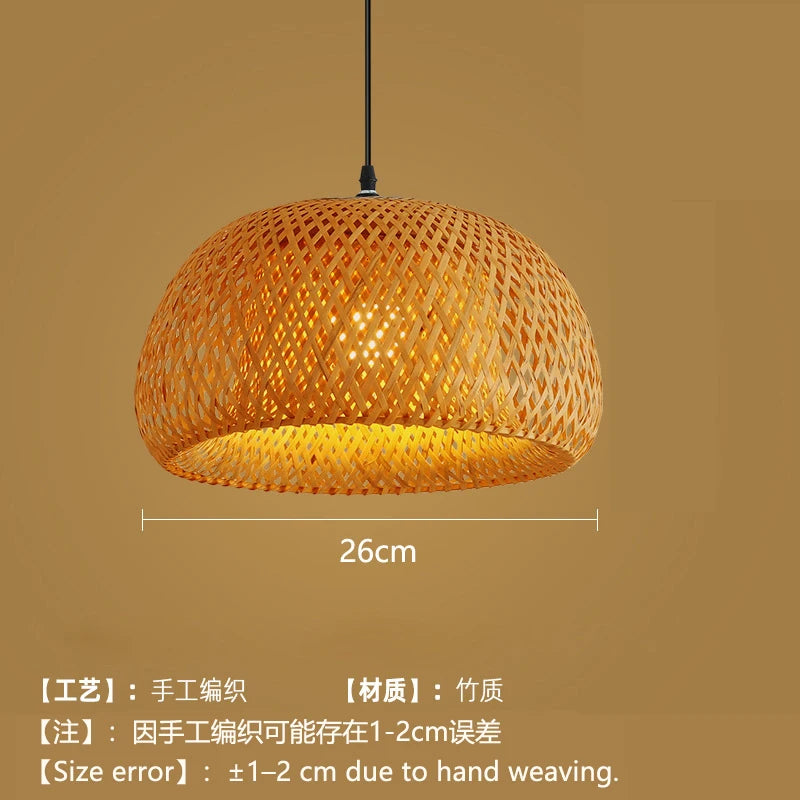 Bamboo Lantern Pendant Lamp Natural Rattan Wicker E27 LED Chandeliers Hand-Woven Lampshades Lighting Fixture Hanging Light