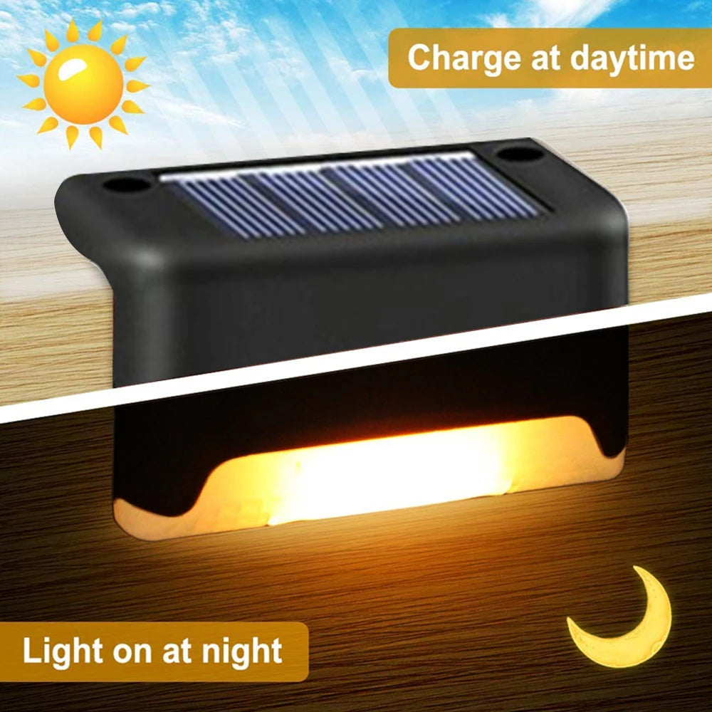 Warm White LED Solar Step Lights Outdoor Garden Path Stair Lights Waterproof Balcony Patio Fence ...
