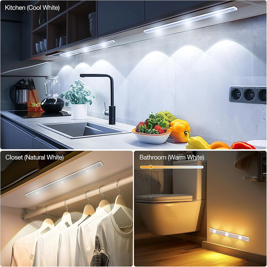 Ultra Slim Led Motion Sensor Light Strip Tricolor Lamp Usb Rechargeable Lights Leds Night With Pa...