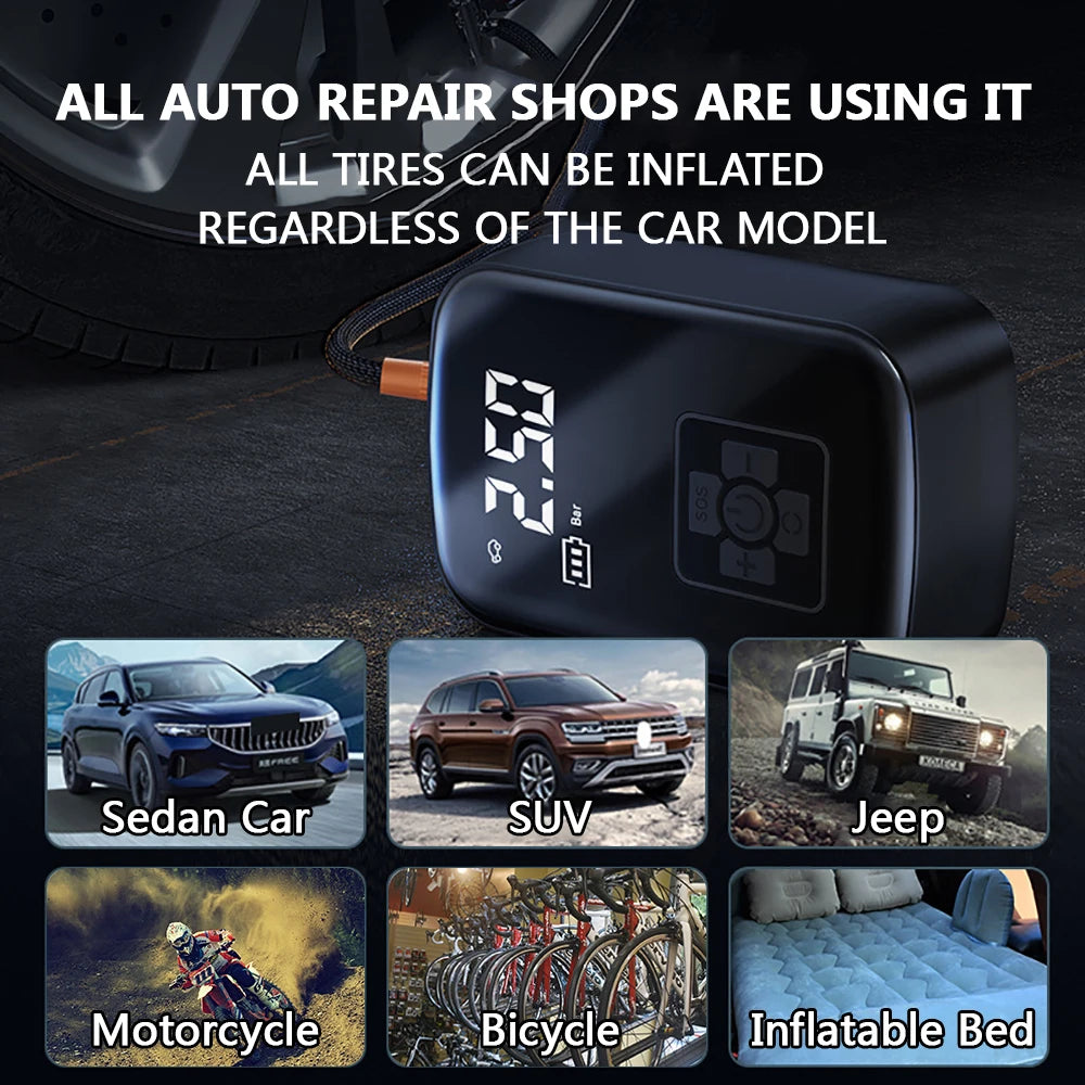 Portable Car Air Pump Electric Tire Inflator Pump Wireless Intelligent Digital Display Tire Gases Machines Car Air Compressor