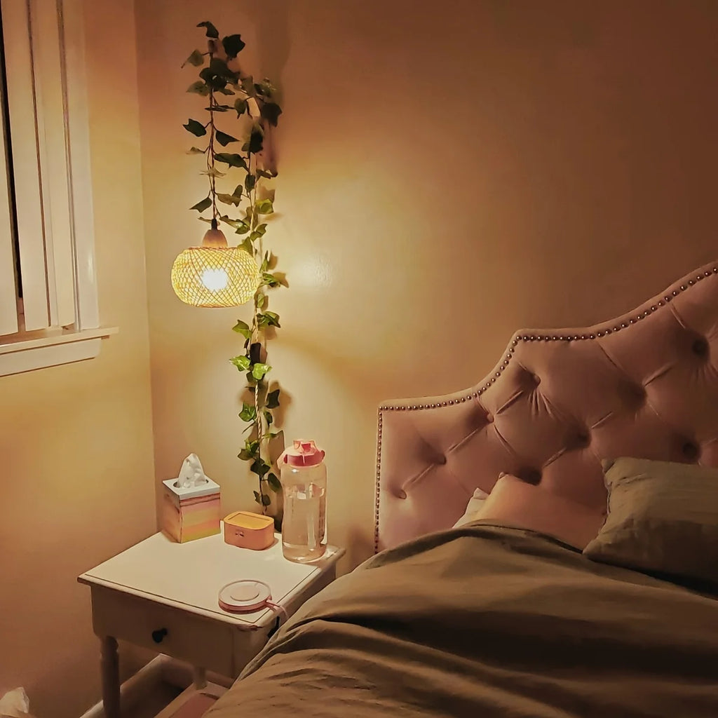 JOYINLED Bamboo Light Plug-In Wall Lamp Wicker with American Plug-In Cord Hand-Woven Rattan Wall Lamp Wall Lamp for Living Room