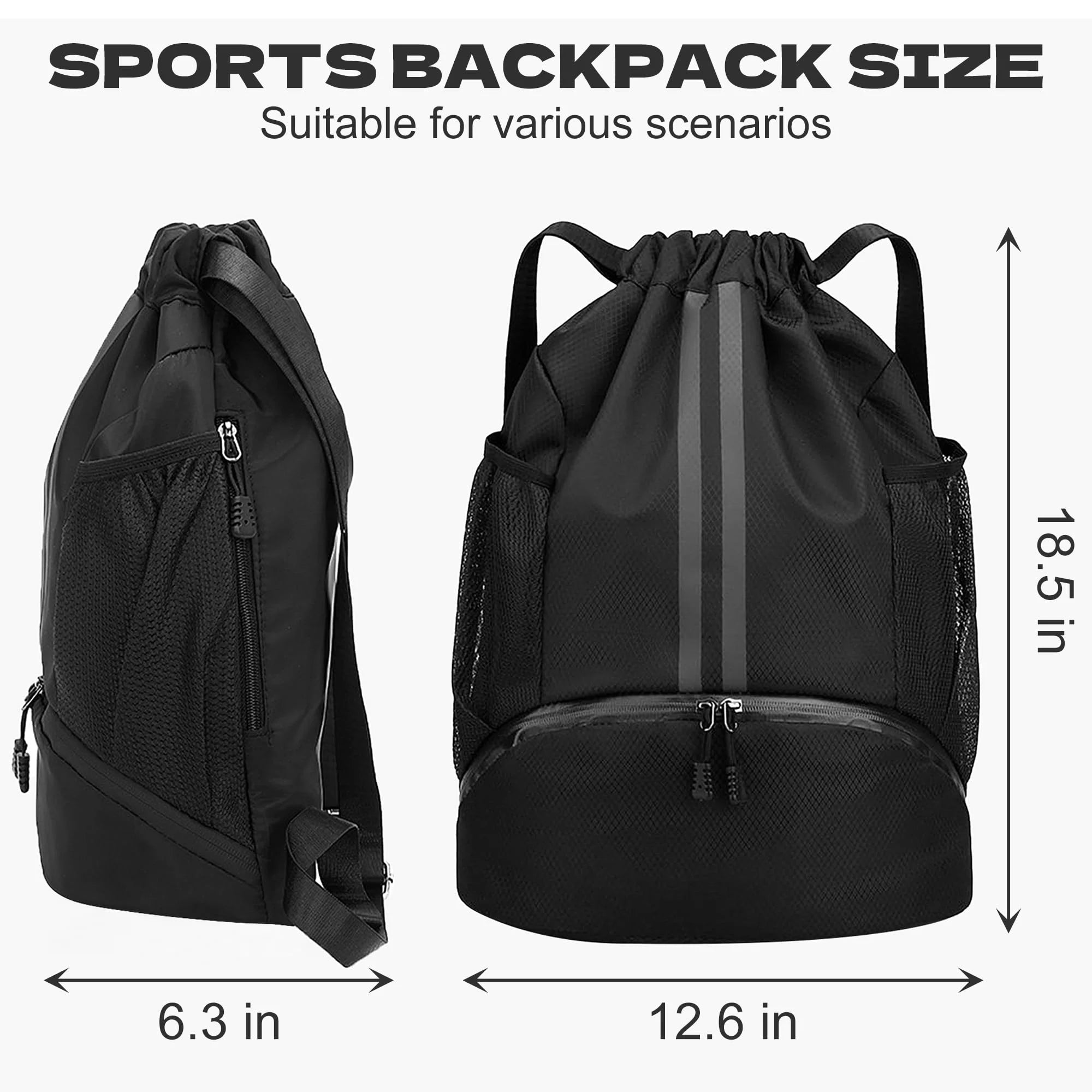 Basketball Bag, Swimming Bag, Dry Wet Separation Women's Storage Bag, Sports Backpack, Training and Fitness Drawstring Backpack