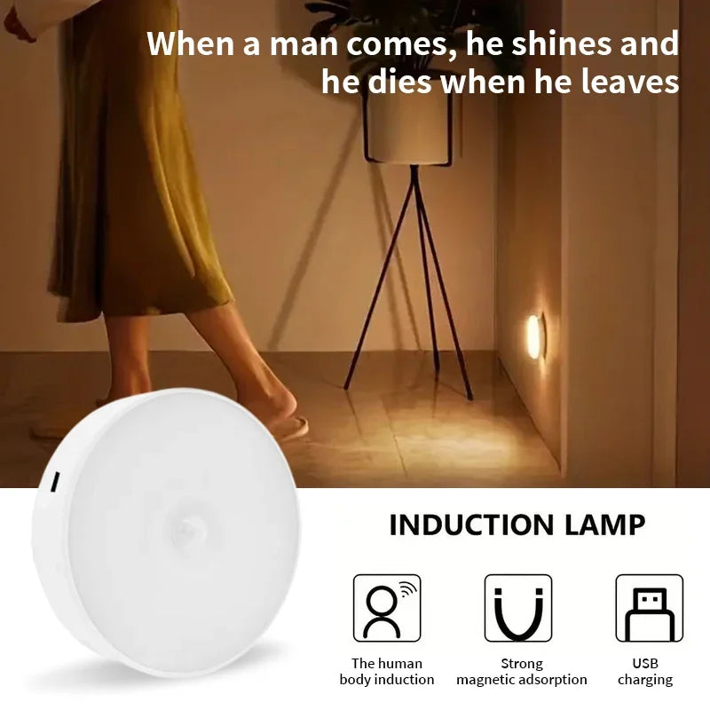 Motion Sensor LED Night Light USB Rechargeable Night Lamp For Kitchen Cabinet Wardrobe Lamp Stair...
