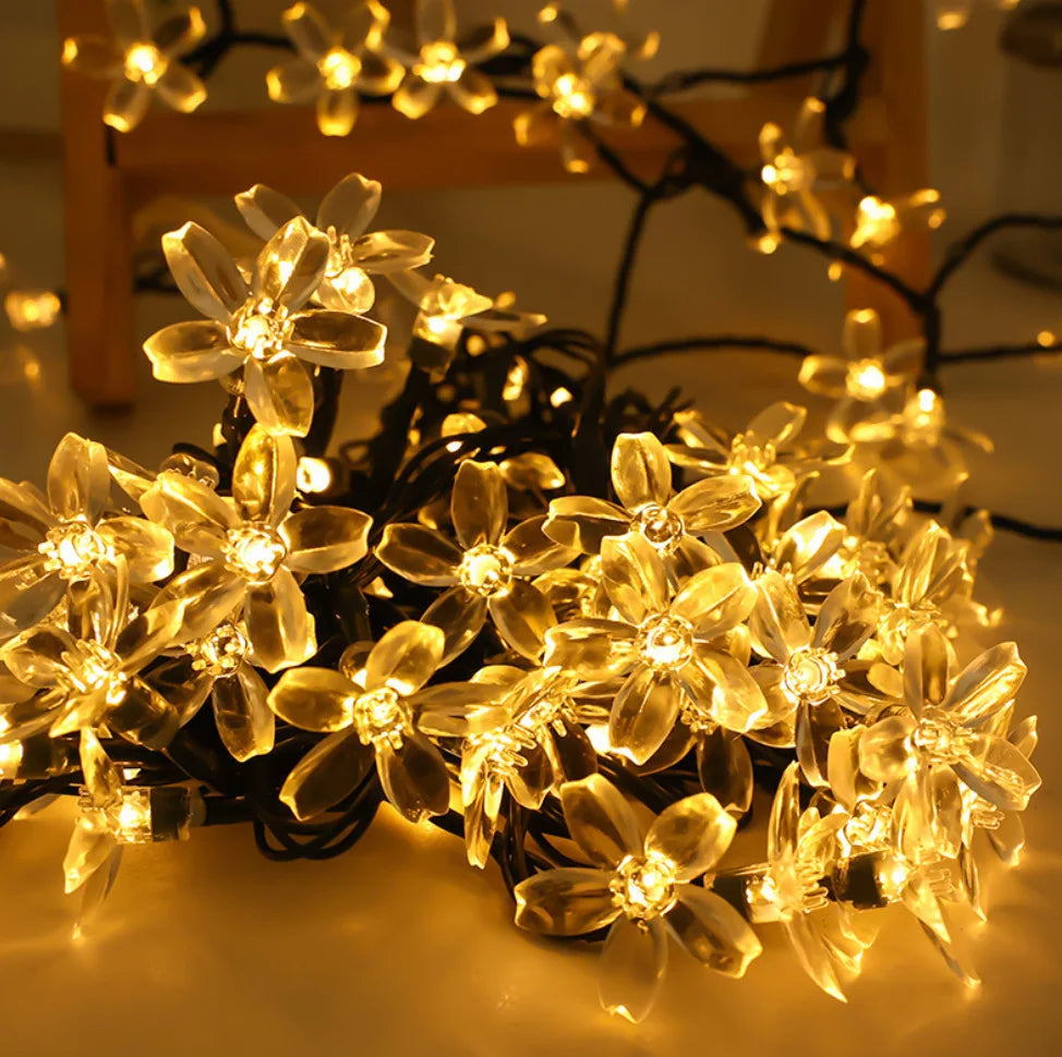 LED Solar String Lights Cherry Blossom Garland Lights Outdoor Solar Garden Patio Decor Lights Christmas Wedding Party Decoration