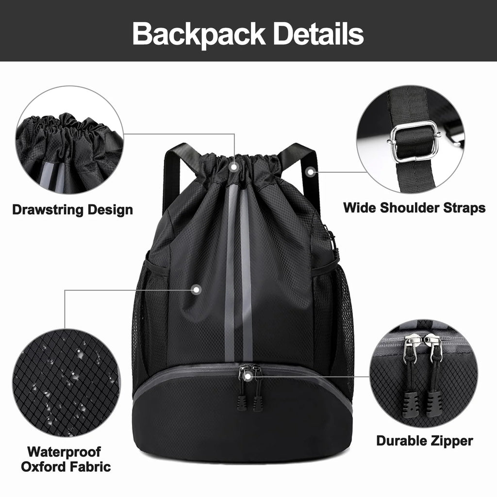 Basketball Bag, Swimming Bag, Dry Wet Separation Women's Storage Bag, Sports Backpack, Training and Fitness Drawstring Backpack
