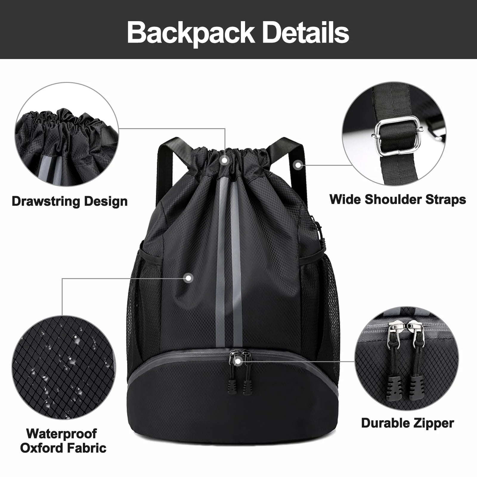 Basketball Bag, Swimming Bag, Dry Wet Separation Women's Storage Bag, Sports Backpack, Training and Fitness Drawstring Backpack