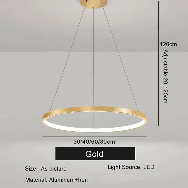Nordic Ring Led Chandelier Lighting Aluminium Circle Lustre Dinning Room Pendant Lamp Black White Gold Frame Led Lamp...