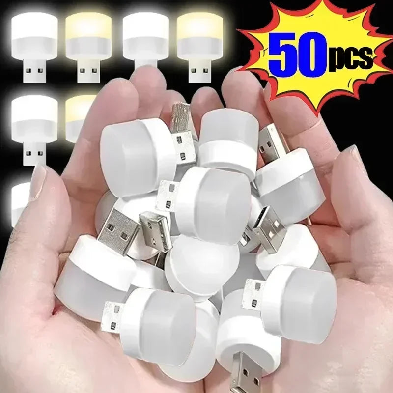 USB Night Light Mini LED Night Light USB Plug Lamp Power Bank Charging USB Book Lights Round Read...