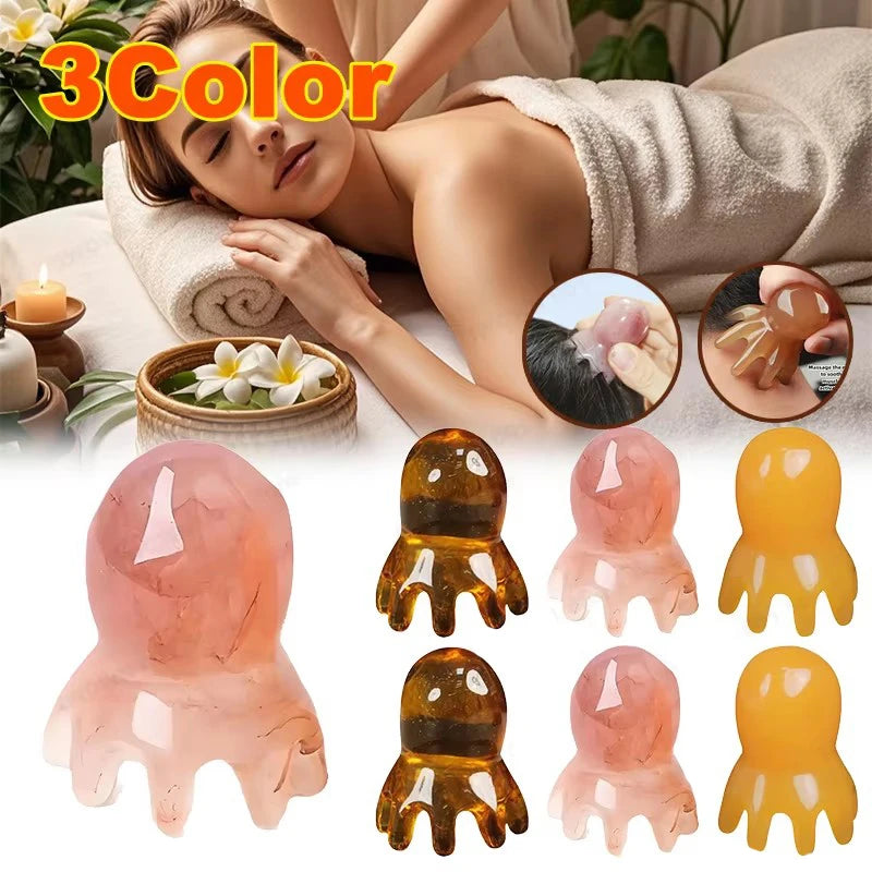 Cute Octopus Scalp Massage Comb (Resin)｜Korean Hair Care, Stress Relief, Anti-Hair Loss, Portable Head Massager for Home&Travel