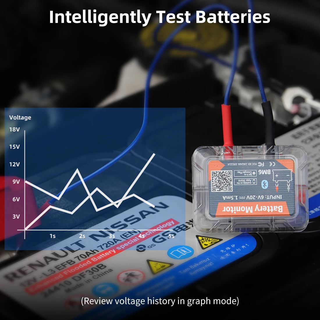 QUICKLYNKS BM6 12V Battery Monitory Wireless Bluetooth Car Battery Health Check APP Monitoring Battery Tester For Android IOS