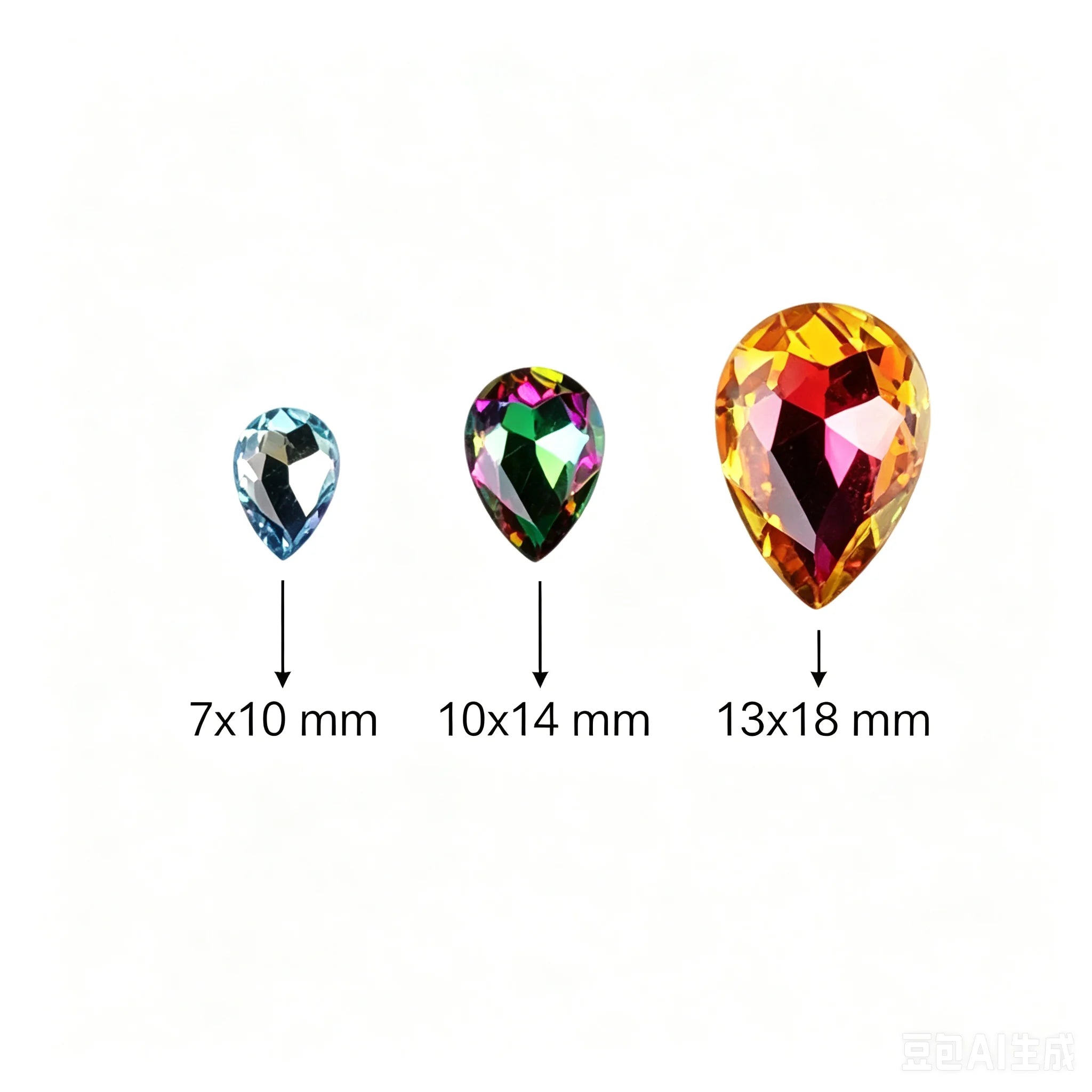 Glass Crystal Water Drop Shape 3 Sizes Rainbow & Jelly Candy AB Colors Point Back Glue On Rhinestone Beads Applique DIY Trim