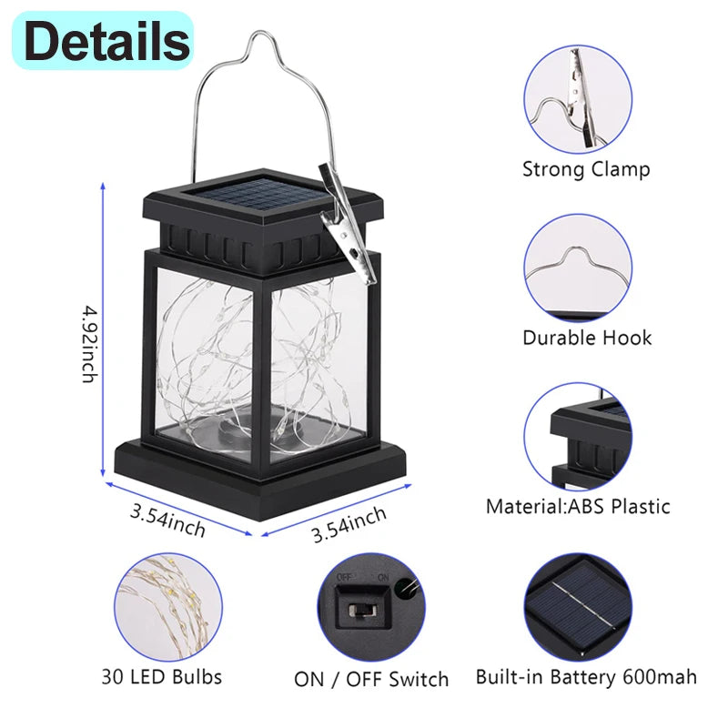 Solar Palace Lantern Hanging Candle Lamp Outdoor Solar Lights Decor Item for Lawn Landscape Patio Floor Yard Garden Atmospheric