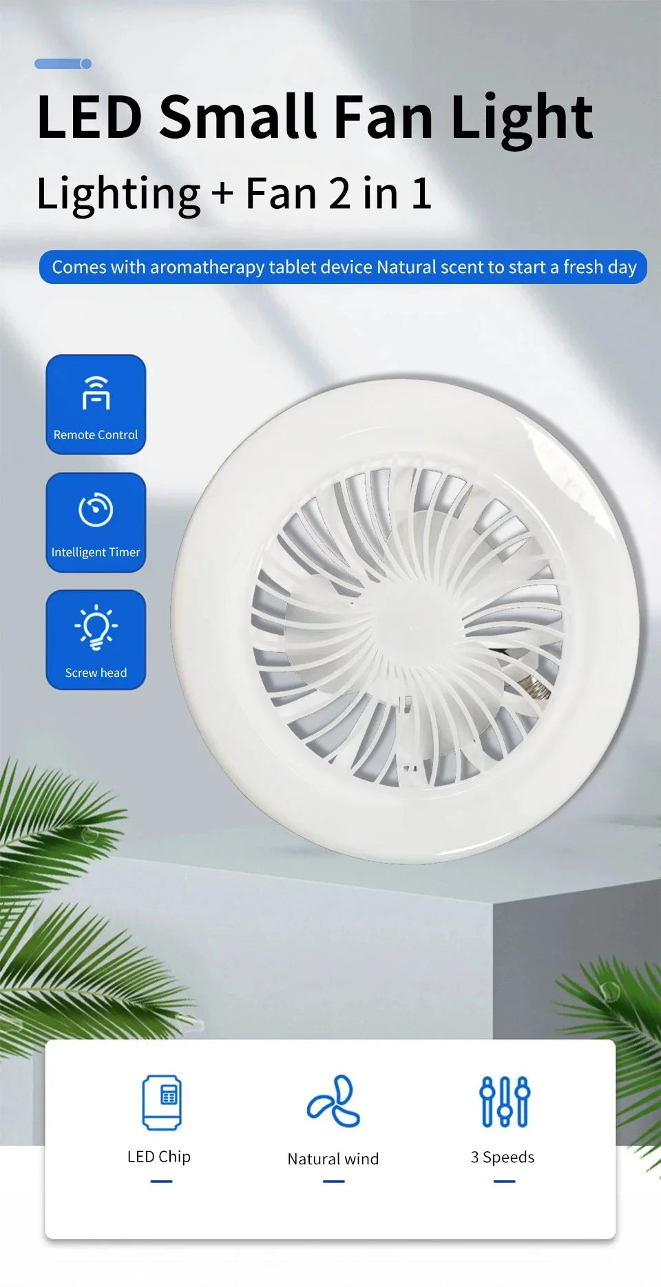 2-in-1 E27 Socket Fan Light Remote Control 85-265V Energy Saving Silent LED Ceiling Fan for Bedro...