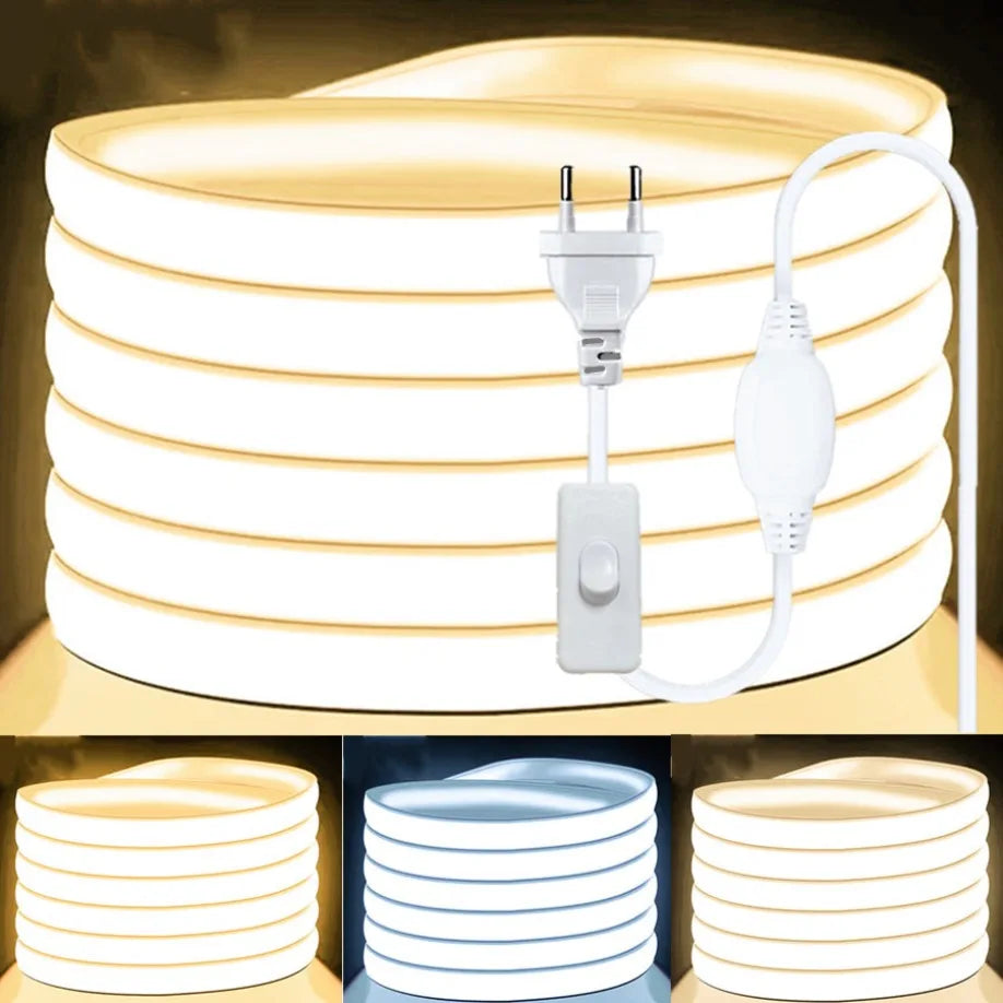 COB LED Lamp Strip FOB LED Tape 288LEDs/m Switch/Dimmable Power EU Plug RA90 Outdoor IP65 Wa...