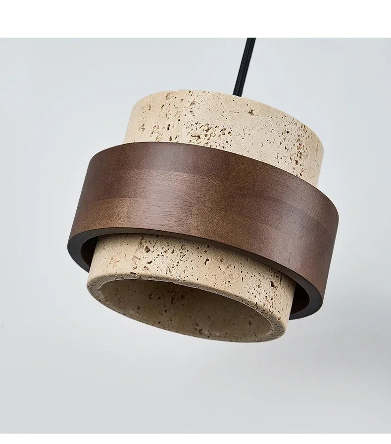 Led Pendant Lamp Bedroom Beside Chandelier Small Stone Light Wood Walnut Color Hanging Lighting Fixture Retro Bar Restaurant