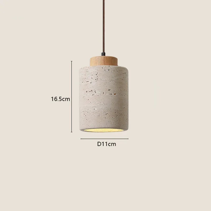 Japanese Wabi-Sabi Stone Pendant Light, LED Yellow Travertine Hanging Lamp for Bedroom Bedside Kitchen Island Dining Room Decor