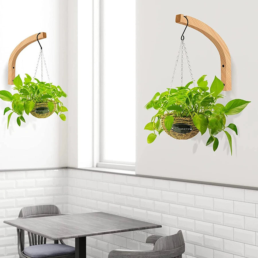 Natural Wood Wall Plant Hangers Hanging Flower Pot Hook Flower Bracket for Lanterns Wind Chimes Balcony Home Decor