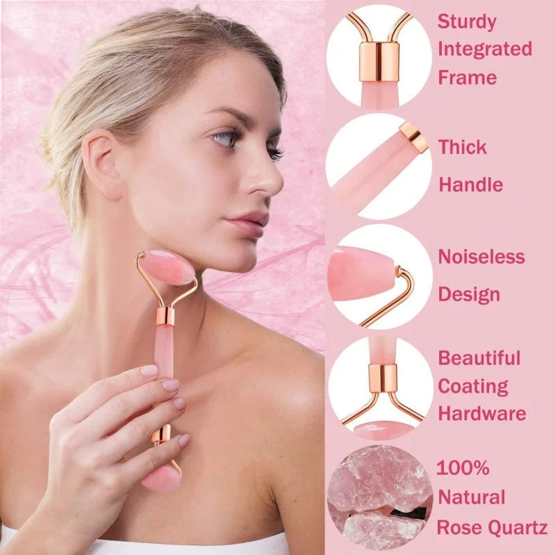 2pcs Facial Roller Scraping Board Set Facial Skincare Massager Kit Heart-shaped Gua Sha Board Salon Beauty Tool