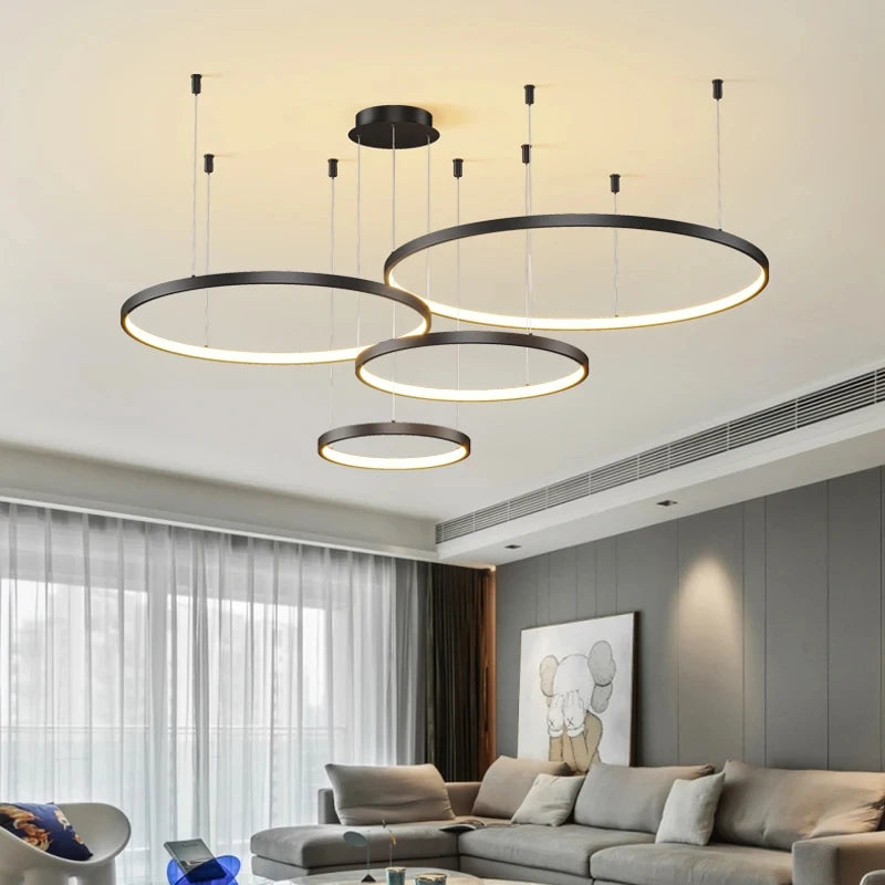 Nordic Led Ceiling Chandelier Modern Circular Ring Chandelier For Dining Room Bedroom Living Room Home Indoor Lighting Decor