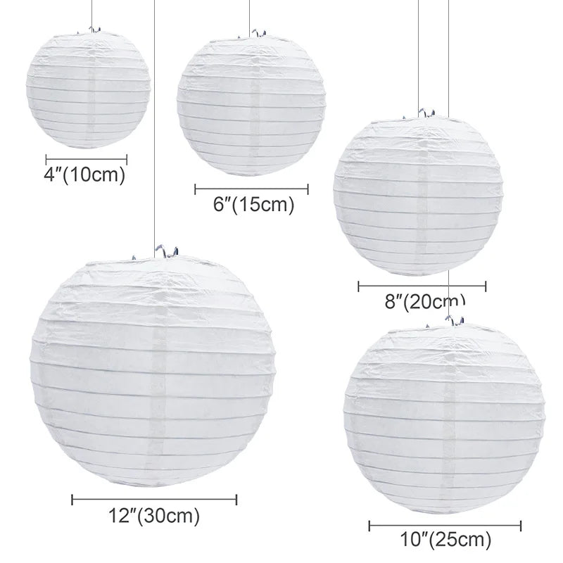 30Pcs/set White Paper Lanterns Chinese Hanging Round Lantern Lamp for Wedding Anniversary Birthday Party Decoration Christmas