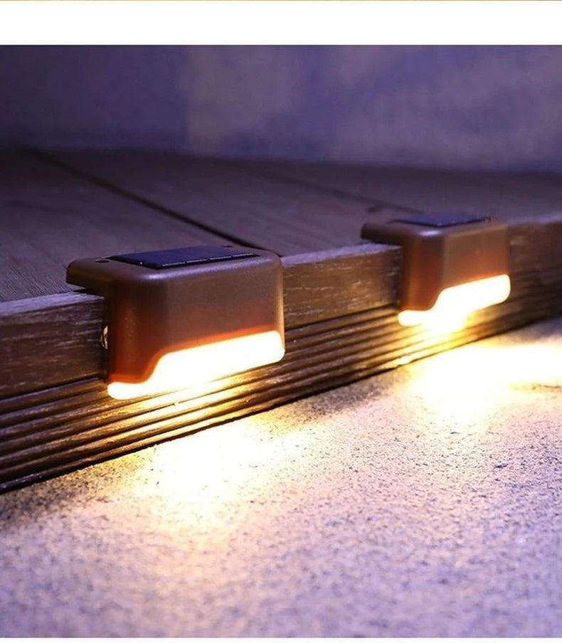 Warm White LED Solar Step Lights Outdoor Garden Path Stair Lights Waterproof Balcony Patio Fence ...