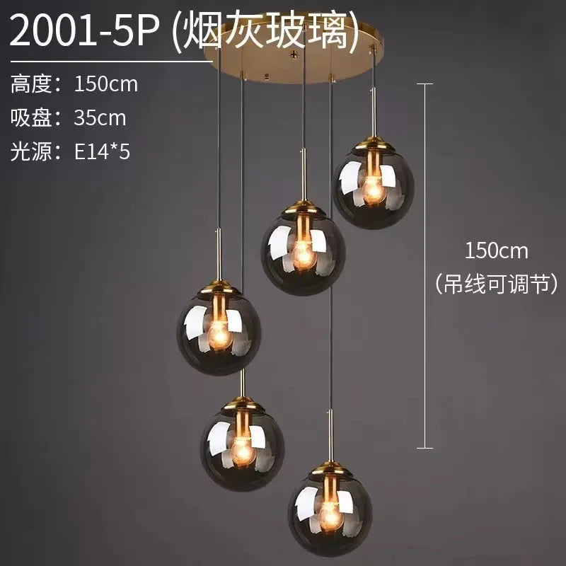 Modern Glass Hanging Lamp E27 Clear Amber Stone Chandelier Nordic Home Decor Lighting for Living Room Cord Pendant Li...