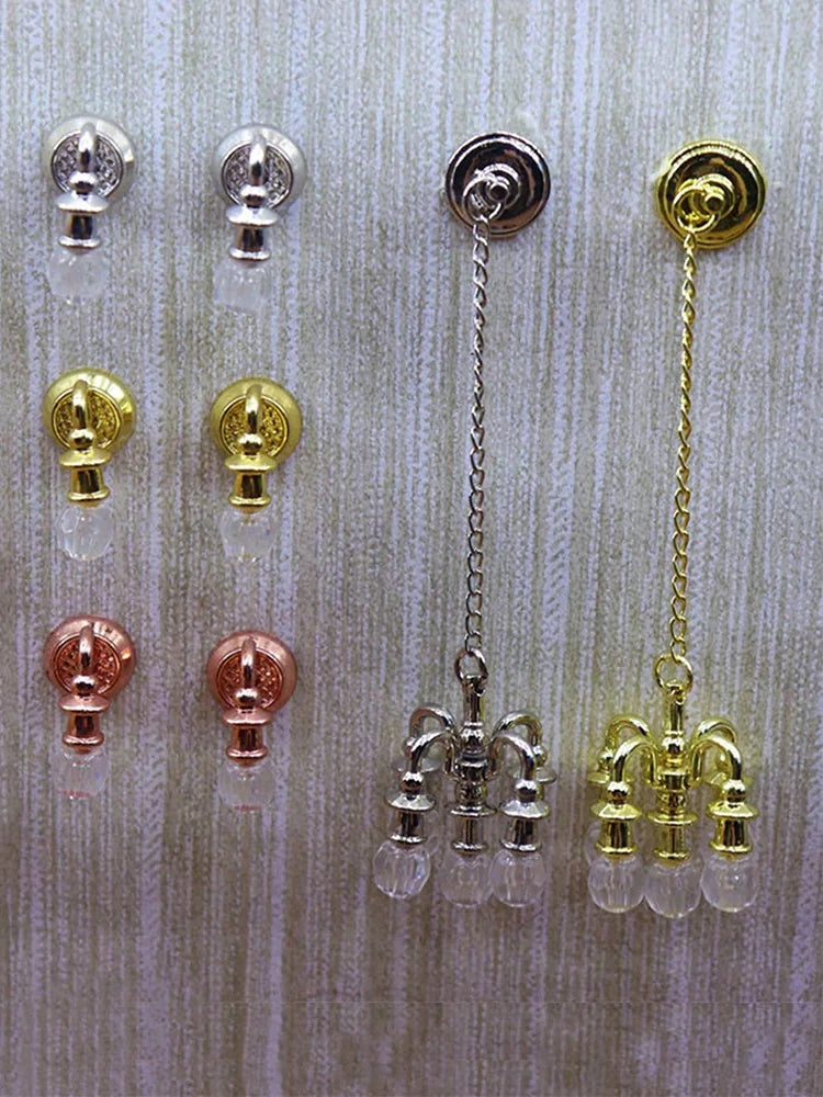 Dollhouse Mini Crystal Lighting 1:12, Metal Chandelier & Wall Sconces, Living/Bedroom/Kitchen Decor, Fit All Festive Holidays
