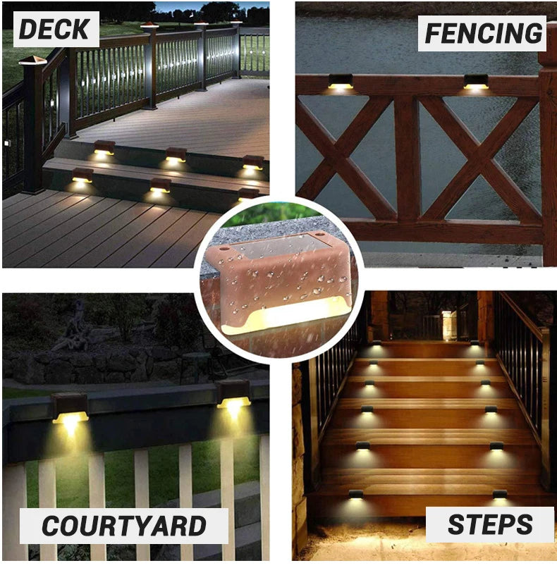 Warm White LED Solar Step Lights Outdoor Garden Path Stair Lights Waterproof Balcony Patio Fence ...
