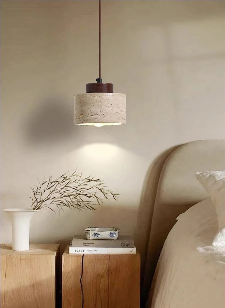 Japanese-Style Nordic Natural Yellow Cave Stone Retro Dining Room Bedroom Bedside Long Line Chandelier Yellow Cave Stone Lamp
