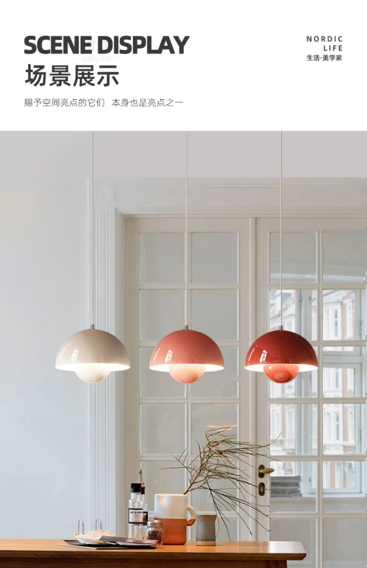 Nordic Led Color Chandelier Macaron Danish Mushroom Hanging Lights Restaurant Kitchen Pendant Lamp Home Luminaire LED Lighting