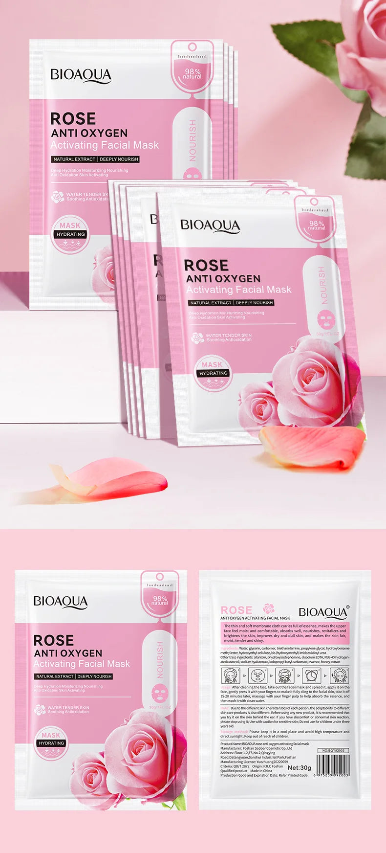 Rose Flower Extract Korean Sheet Mask set